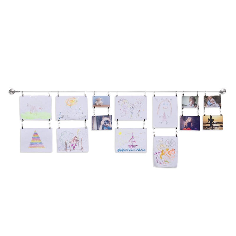Wallniture Barre Wire Picture Hangers for Kids Crafts and Artwork, Expandable 196 Inch Wall Decor with 48 Clips Set - Image 1